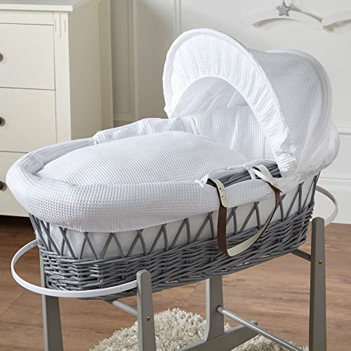 For Your Little One White Waffle Grey Wicker Moses Basket