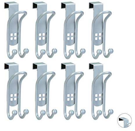 Relaxdays Türhaken, Doppelhaken 8er Set, für Kleidung, Handtücher etc, aus Metall, Größe M für Türstärke von 2,5 cm