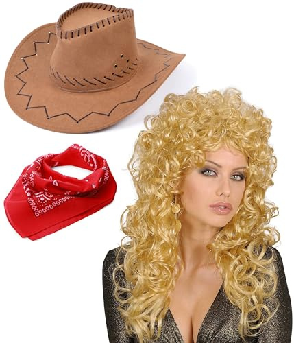 Mega_JumbleSale® Country & Western Diva Dolly Parton Western Singer Idol Hen Stag Night 3 Piece Set Fancy Dress Costume