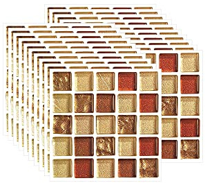 FBBULES 20PCS Mosaic Style Decorative Tile Stickers Yellow | Self Adhesive Wallpaper Waterproof Peel and Stick on Wall Tiles for Kitchen Bathroom Transformation (10x10 cm/4x4 inch)