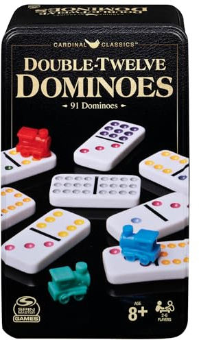 Spin Master Games, Cardinal Classics Double 12 Dominoes Set in Storage Tin, Family Board Games, 2-6 Players, for Ages 8 & Up