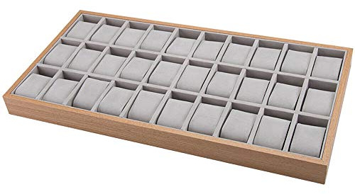 Acesunny Boîte de rangement en bois pour montres, bijoux, vitrine, bracelet, plateau de rangement, boîte de rangement, boîte de rangement pour montres (30 emplacements)