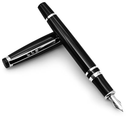 FPR Ambassador Ultra Flex Nib reservoarpenna set, svart - påfyllningsbar kalligrafi penna med patroner och omvandlare - skriva, journalföring och present | 0,4 mm till 2 mm linjevariation, metallkropp, 2 bläckpatroner, flaskomvandlare ingår, smidigt bläckflöde, 14 cm längd
