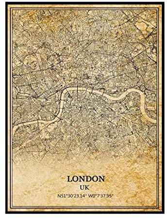 TANOKCRS London UK väggkonst vintage tryck affisch karta konstverk resa souvenir gåva heminredning 40 x 50 cm utan ram