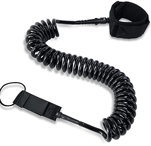 WOUMON 10ft SUP Leash,Surfboard Leash,Surfbretter Elastische Fußseil für Paddle Board,Stand up Paddle,Kanusport,Kajaks,Longboards (Schwarz)