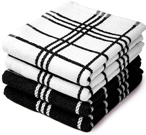 Encasa XO Küchenspiele und Küchenspiele Black Terry Toallas de Felpa de algodón hautement absorbantes | 60x40 cm | Vielseitig einsetzbar zum Waschen und Reinigen 4er-Satz