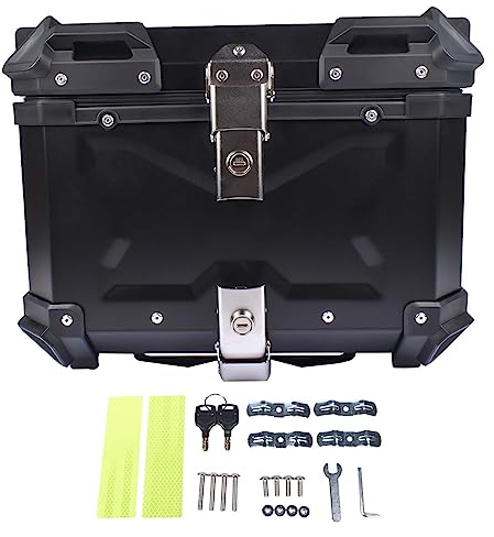 Bisenya 45L Motorrad Topcase Aluminium Motorrad Heckbox Reisen Motorradkoffer mit Sicherheitsschloss für Motorradhelm Helm, Wasserdicht Top Box (Schwarz)