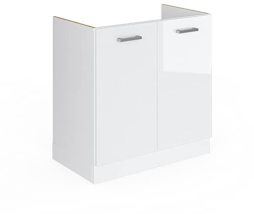 Vicco Mueble bajo para el Fregadero R-Line, Blanco Alto Brillo, 80 cm con Puertas, sin encimera