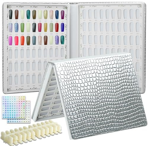 C12rtive 120 colori Nail Swatches Book, Nail Art Nails Colour Display Book con 120 Nail Tips & 1-200 numeri adesivi, Nail Chart Display Book professionale per Gel Polish Nails Art Design (Argento)