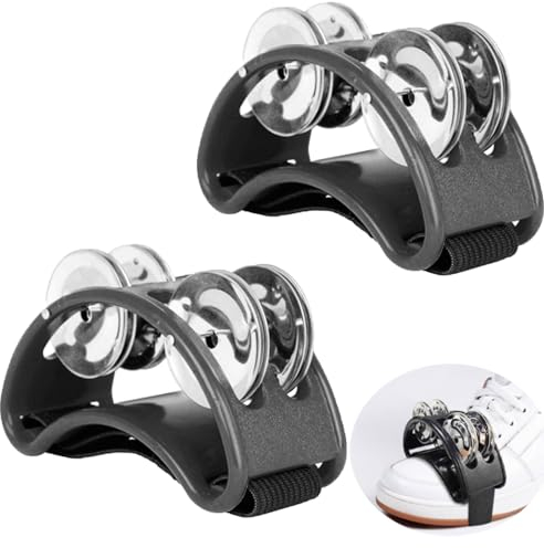 Fuß Tamburin, Foot Tambourine, Tamburine für Erwachsene, Fuß Shaker Metall, Fuß Schütteln Tamburin, Geeignet für Akustische Darbietungen und Improvisationen, 2 Stück, Schwarz