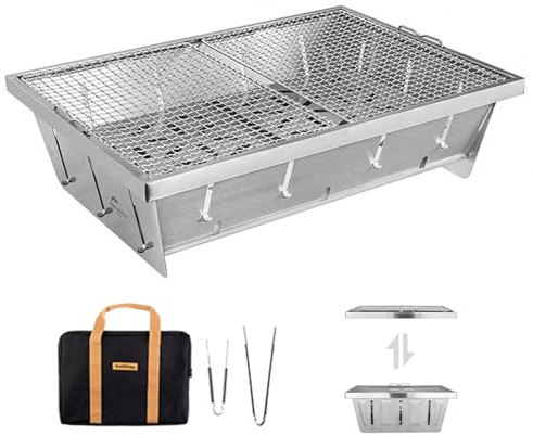 Naturehike Stainless Steel Camping Portable Grill, Folding Portable BBQ Charcoal Grill-Available with IGT Table, Compact Smoker, for Backyard Party,Picnic,Outdoor Cooking