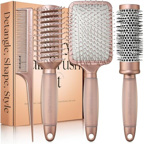 Coffret Cadeau de Brosses à Cheveux Luxueuses par Lily England - Collection Professionnelle de 4 Pièces - Coffrets Cadeaux Premium | Cadeaux Élégants pour Femme pour Tous Types de Cheveux - Or Rose