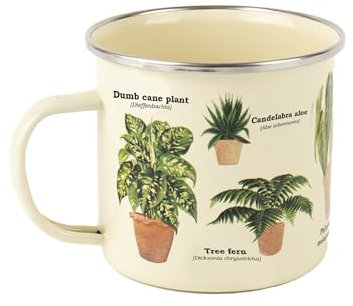 Gift Republic Zimmerpflanze Emaille Tasse Outdoor Camping Becher 500ml Metall Kaffeetasse Zimmerpflanze Design Geschenkidee