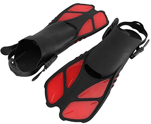 equlup Aletas de Natación Ajustables para Adultos, Rojo, Material TPR + PP, Diseño Antideslizante, Aletas de Buceo