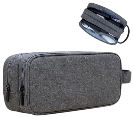 Teskyer Cable Organizer Bag, Waterproof, Double Layer, Portable Tech Bag, Travel Essentials, 23.5 x 12 x 9 cm, Dark Grey