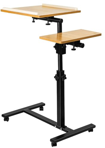 OHMG Table d'appoint légère,Table de Lit pour Ordinateur Portable,Table Canapé pour Ordinateur avec Roulette Verrouillables,Réglable en Hauteur,Bureau Debout, Table d'ordinateur Mobile,Pliable