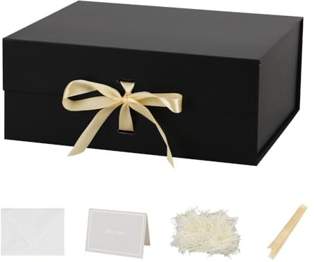Grand Boîte Cadeau Noir 32x28x13.5 cm, Boite cadeau vide, boite cadeau anniversaire marriage magnétique- 1 Pièces (contenir Ruban, Papier De Soie, Enveloppes et cartes)