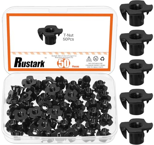 Rustark Tuercas de inserción de madera, tornillos para muebles, pernos de tuerca transversal, tuerca cilíndrica, acero al carbono, barril, tuercas en T, cuatro puntadas para muebles de carpintería