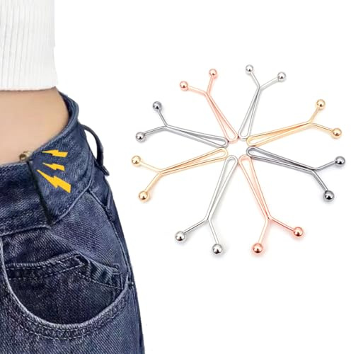 UZYXC 4 pares de botones para estrechar pantalones, clip ajustable con bolas de acero pulido brillante, sin costuras, reutilizables para vaqueros y faldas, elegantes y funcionales para el trabajo
