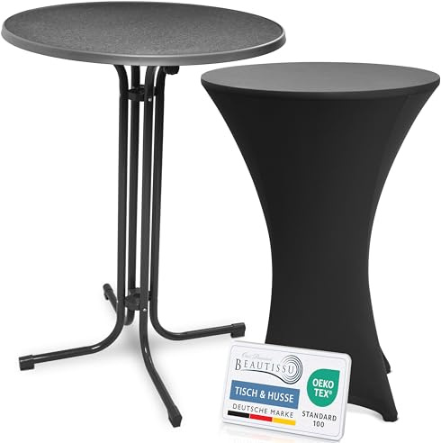 Beautissu Stehtisch klappbar 80cm mit Stretchhusse Outdoor Bistrotisch