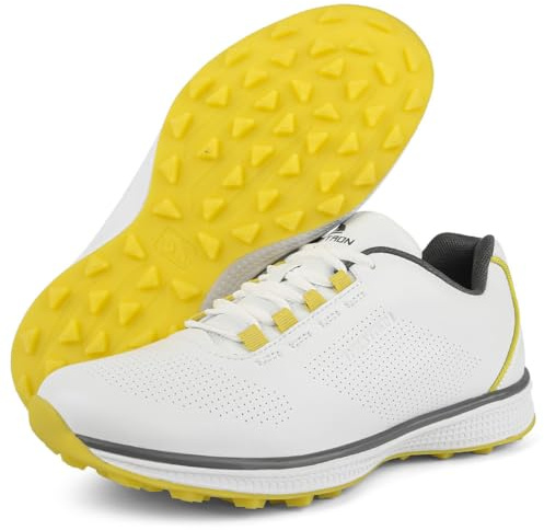 Zapatos De Golf para Hombre Sin Clavos, Impermeables, Antideslizantes, para Caminar A Diario, Zapatillas Casuales para Entrenamiento De Golf Y Caminata Diaria,Amarillo,42.5 EU