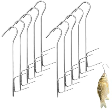 CHENGCKJ Lot de 10 crochets de fumage en acier inoxydable - 21 cm - Accessoires de fumage - Crochets de poisson pour fumage en forme de H - Pour poisson, viande, fromage, saucisse