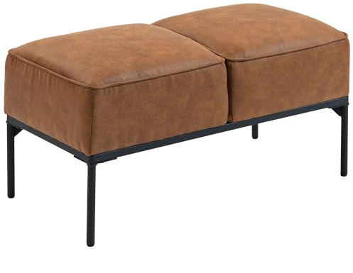 HOMCOM Taburete Pie de Cama, Banco Pie de Cama Moderno con Asiento Acolchado Grueso y Patas de Acero, Cuero Sintético, Banqueta de Dormitorio, Carga 120kg, para Entrada, Pasillo, 80x40x46 cm, Marrón
