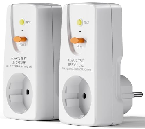 Jevina Lot de 2 fiches de protection contre les fuites Gfci 16 A - Prise RCD - Disjoncteur pour un usage domestique - Prise européenne