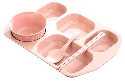 Platos Divididos para Adultos - Bandeja con 5 Compartimentos para Desayuno y Comidas - Plato para Separar Alimentos,para Comidas en Casa Oficina Escuela Guarderia Restaurante Niños Jóvenes y Adultos