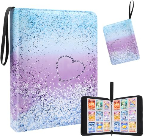Trading Card Binder PU Card Folder Trading Card Album with 900 Pockets | 13.19x10.63in Card Binder 9 Pocket 50 Removable Sleeves Hand Strap Toploader Binder Leather Card Collection Folder Kids Girls