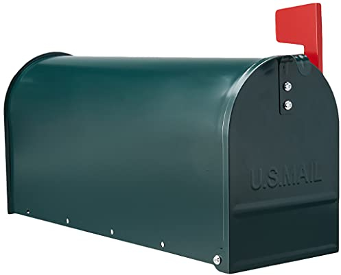 ALUBOX Buzón Americano 22X17X48 cm Buzón de Chapa Galvanizada Buzón Exterior Formato Revista con Bandera (Verde)