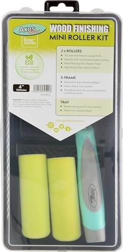 Axus Dekor färgbricka och rullset – 10 cm (4 tum) färgrullhylsor (2 st), med färgrullbricka och ram – träfinish rullhylsa, kompatibel med lösningsmedel och vattenbaserade färger, för professionell och