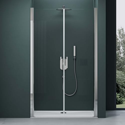 Mai & Mai Duschtür Nischentür dusche Duschabtrennung Duschkabine Schwingtür 180° Doppeltür 6mm ESG Nano-Beschichtung Klarglas mit Hebe- und Senkmechanismus 120x195cm Teramo24VS