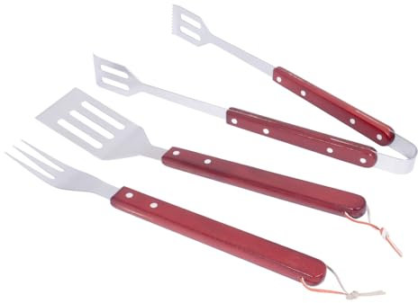 VERDELOOK Set di 3 accessori per Barbecue con manico in legno: Pinza, Forchetta e Paletta