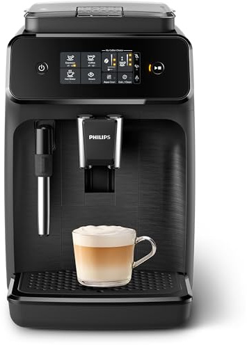 Philips 1200 Series Fully Automatic Espresso Machine, Classic Milk Frother, 2 Coffee Varieties, Intuitive Touch Display, 100% Ceramic Grinder, AquaClean Filter, Aroma Seal, Black (EP1220/04)