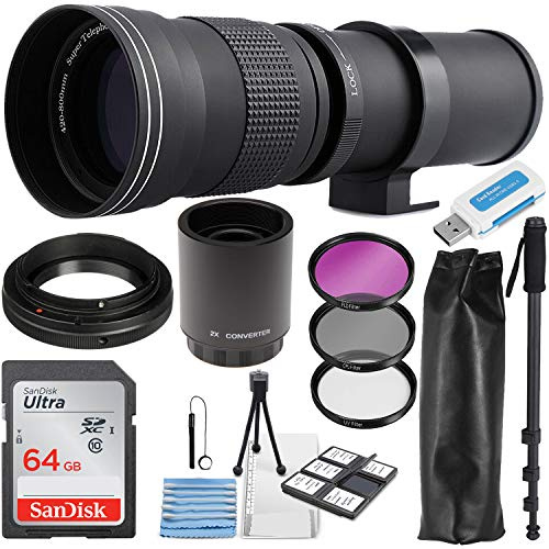 Commander Optics Super 420-800 mm/1600 mm (con teleconvertidor 2x) f/8 lente de zoom manual para cámaras digitales Sony E-Mount Mirrorless + kit de accesorios esenciales para fotos