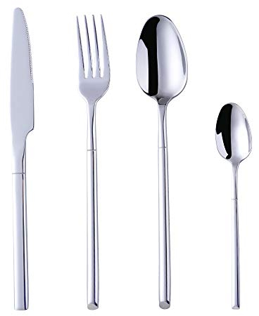 YDware 4-teilig 18/10 Edelstahl Besteck Set Rostfrei Tafelbesteck Menübesteck für 1 Person, Silber Besteck-Set, Spülmaschinengeeignet