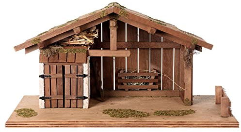 Holyart etable crèche Nordique Bois mangeoire Mezzanine 30x60x30 cm pour santons 12 cm