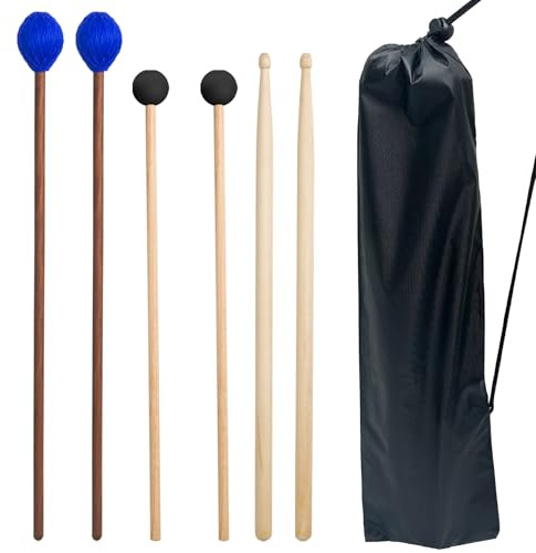 VixxNoxx Baguettes de Tambour en érable 3 Paires, 5A Baguettes Batterie/Maillets de Marimba/Baguettes de Xylophone en Caoutchouc Baguettes de Percussion en Bois