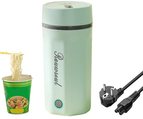 Hervidor eléctrico de viaje 500ml, mini taza térmica portátil, 3 en 1, mini termo 304, cuerpo de acero inoxidable, 220V (AC), tapa a presión, apagado automático, verde