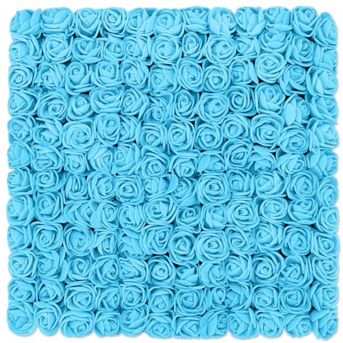 MWOOT 144 Stück Hellblau Künstliche Rosen Blumenköpfe, Mini Foamrosen Kunstrosen für Handwerk, Klein Gefälschte Rosen Blumen für DIY Valentinstag Hochzeit Party Festival Dekoration, 2,5CM Blumen Deko
