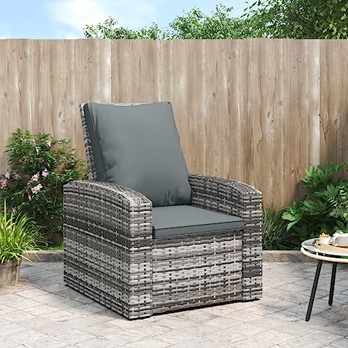 Homgoday Gartensessel Verstellbar mit Kissen Grau Poly Rattan Gartenmöbel Model364104