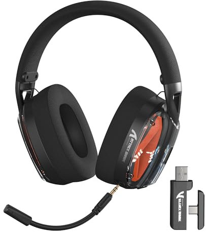 EWEADN x Attack Shark L60 Auriculares para Juegos Wireless Ultra-Light, Cable/2.4G/Bluetooth, Auriculares Inalámbricos Multiplataforma para Gaming, Micrófono Desmontable, Volumen Estéreo - Negro