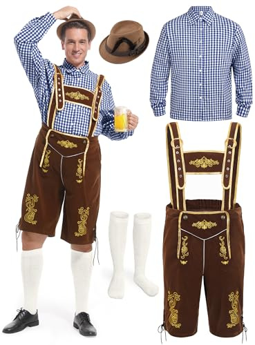 FancyFun Lederhosen män, Oktoberfestkläder män Oktoberfest kostym tysk bayersk Lederhosen halloween kostym set