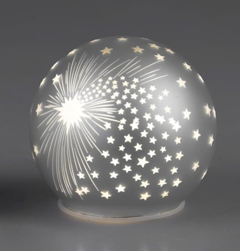 formano Dekorativ LED-kula i silver, stjärnor, 10 cm, glasboll, timer, 6 timmar/18 h, jul – matt färgglas med vinterdekoration, höst, vinter, juldekoration för bord, hylla, fönsterbräda