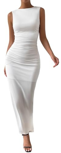Zesoyne Womens Maxi Dress Sexy Sleeveless Bodycon Round Neck Elegant Long Dresses for Party Wedding Cocktail