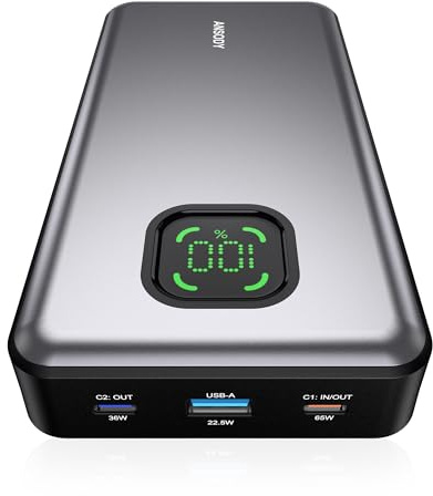 ANSODY Power Bank 65W 25000mAh Powerbank Laptop Klein Aber Stark, 100W Max Externe Handyakkus LED Display USB C Input&Output, Akkupack für iPhone 17 16 15 14 Xiaomi iPad Travel Camping Outdoor(Silver)