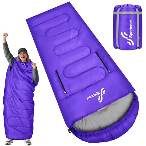 Sac de Couchage Adulte et Enfant – Design avec Ouvertures pour Les Bras – 200 x 85 cm – Léger et Compact 1,7 kg – pour Camping, Randonnée et Activités de Plein Air – Température 0–18 °C