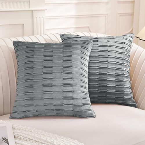 Ystyle Funda Cojin 60x60 Juego de 2, Fundas de Cojin de Terciopelo con Cremallera Invisible, Funda de Almohada del Sofá Decorativas, Cuadradas para Decoración de Sofá Cama y Hogar, Gris
