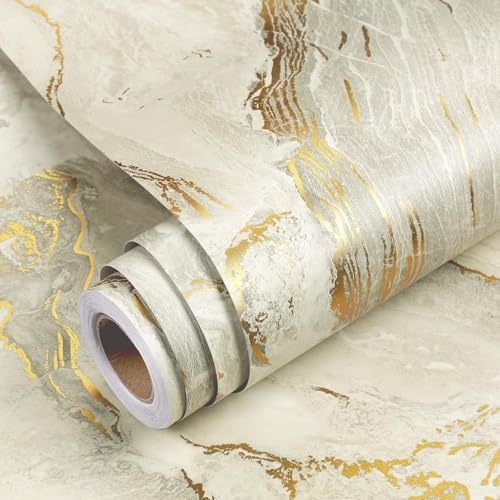 Yenhome Pellicola Adesiva Mobili Bagno Marmo Beige 60x300cm Carta Autoadesiva per Piano Lavoro Cucina Beige Oro Carta da Parati per Camera da Letto Soggiorno Effetto Marmo Adesivi per Mobili Armadio